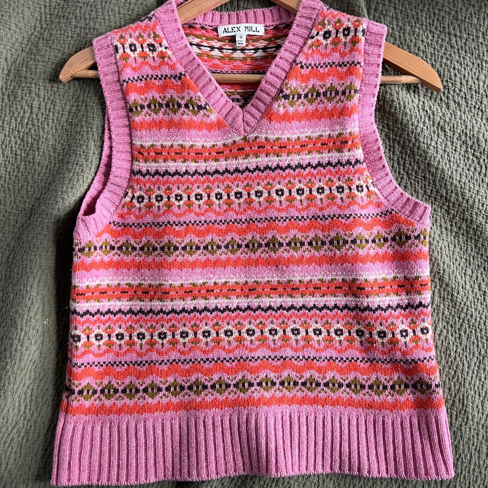 (size small) Alex Mill Francis Pink Fair Isle Wool Sweater Vest